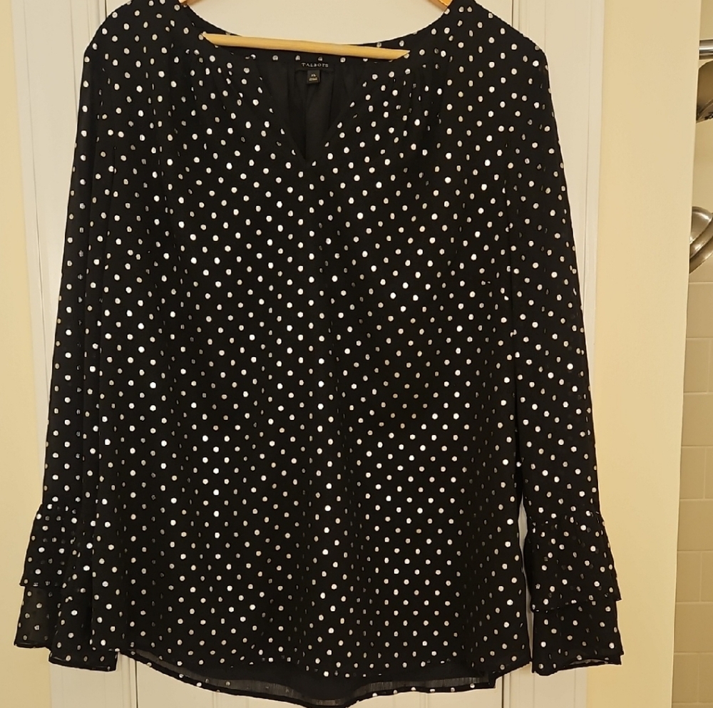 Talbots Black Blouse with White Dots. $19 And $4.99 Shipping